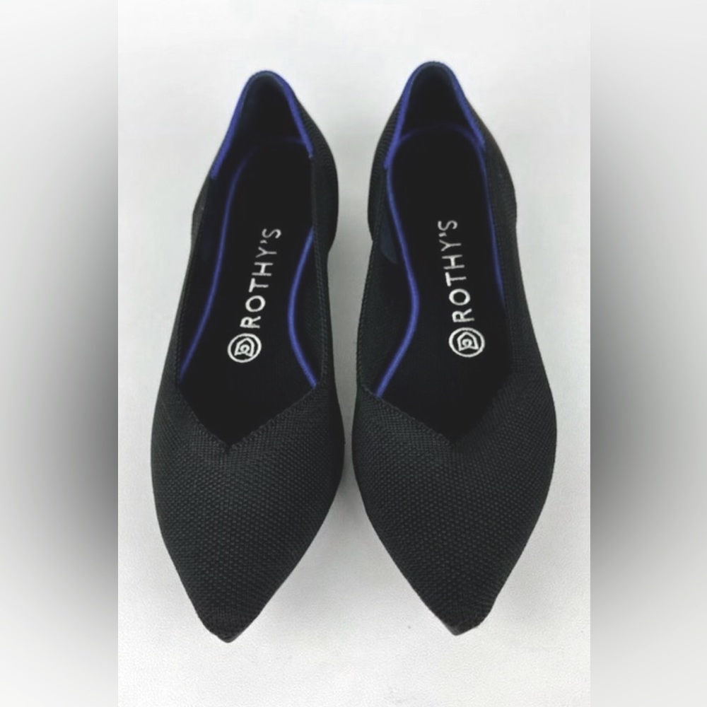 Black Rothy’s pointed toe slip-on shoes. Like new, excellent condition.